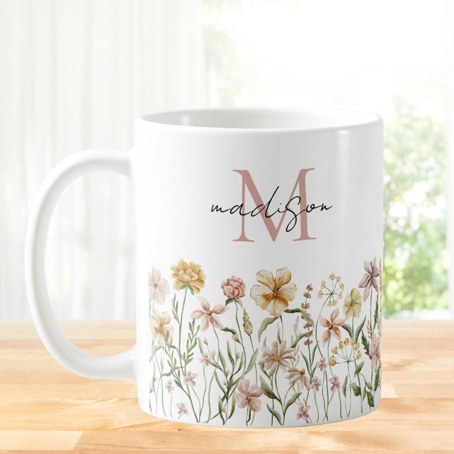 Mug Fleurs de prairie sauvage aquarelle monogrammée (In situ)