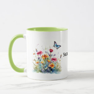 Mug Fleurs de prairie sauvage avec papillon - nom modi