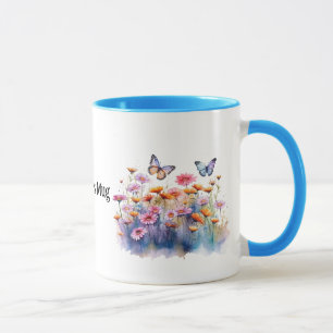 Mug Fleurs de prairie sauvage avec papillons nom modif