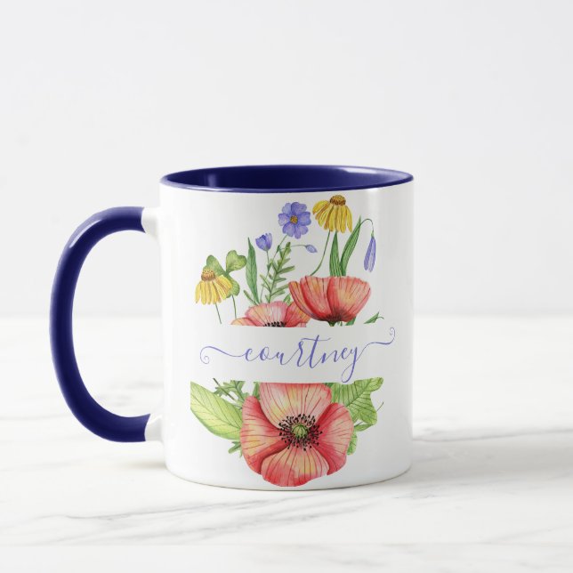 Mug Fleurs de printemps à l'aquarelle personnalisées (Gauche)