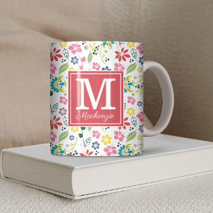 Mug Fleurs de printemps bohème colorées Monogramme de