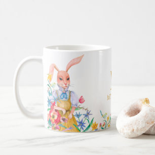 Mug Fleurs de printemps de lapin mou de Pâques Monogra