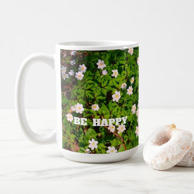 Mug Fleurs de printemps en anémone en bois blanc Soyez (Avec donut)