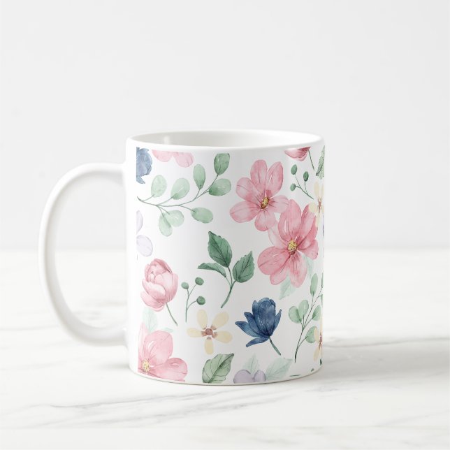 Mug Fleurs de printemps et Motif Feuille (Gauche)