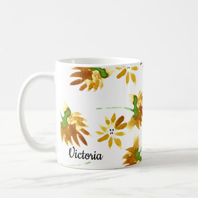 Mug Fleurs de printemps Main Nom de maman aquarelle (Gauche)