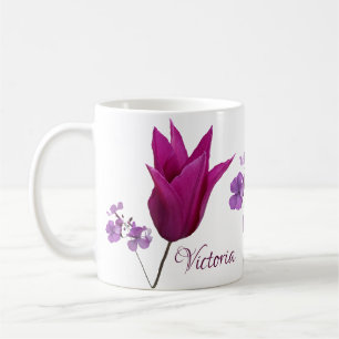 Mug Fleurs de printemps pourpres personnalisables Nom