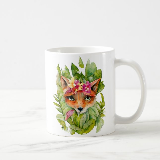 Mug Fleurs de renard aquarelle et Feuilles verts (Droite)