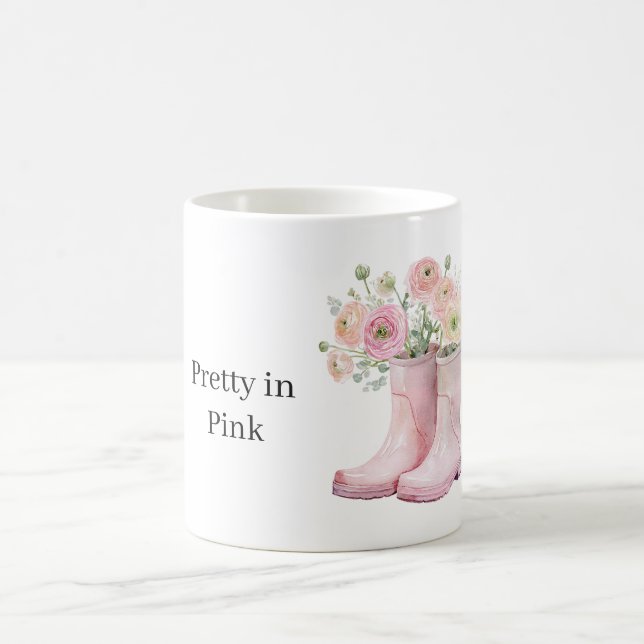 Mug Fleurs de renoncule rose Bottes de pluie (Centre)
