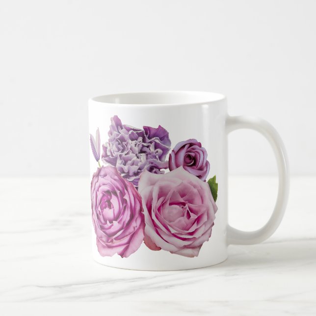 Mug Fleurs de Rose de lavande blanche rose (Droite)