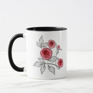 Mug Fleurs de roses modernes abstraites rouge gris flo