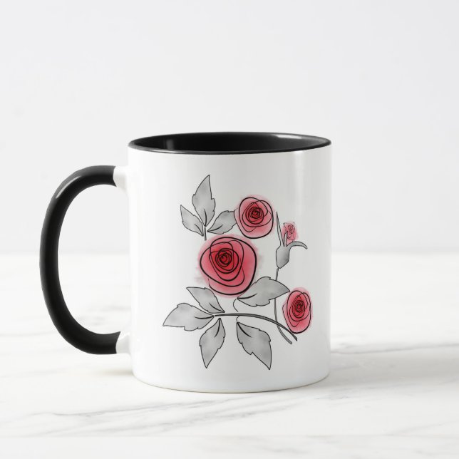 Mug Fleurs de roses modernes abstraites rouge gris flo (Gauche)