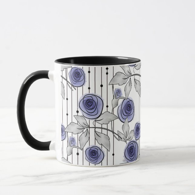 Mug Fleurs de roses modernes abstraites violet gris bl (Gauche)