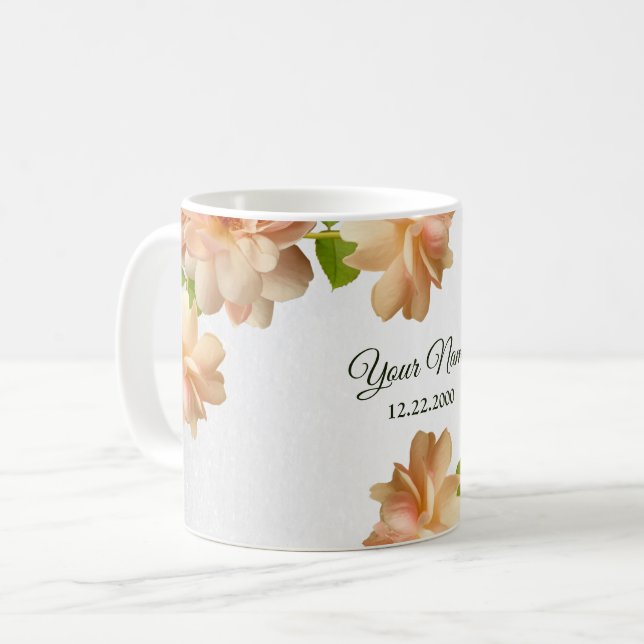 Mug Fleurs de Roses Pêche Glitter Argent Fête de Maria (Devant gauche)