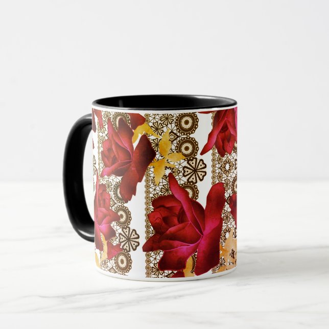 Mug Fleurs de roses violettes abstraites dentelle flor (Devant gauche)