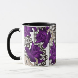 Mug Fleurs de roses violettes abstraites dentelle flor