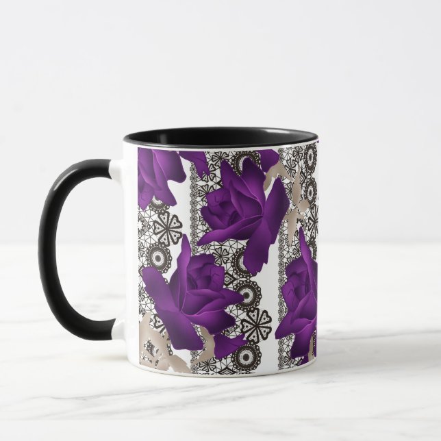Mug Fleurs de roses violettes abstraites dentelle flor (Gauche)