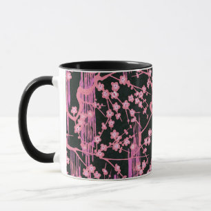 Mug FLEURS DE SAKURA NOIR ROSE Modèle Floral japonais