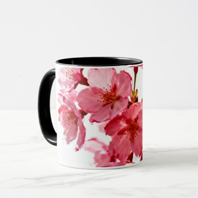Mug Fleurs de Sakura radieuses aquarelle en fleurs (Devant gauche)