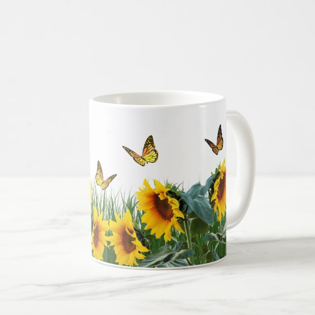 Mug Fleurs de soleil et papillons (Devant droit)