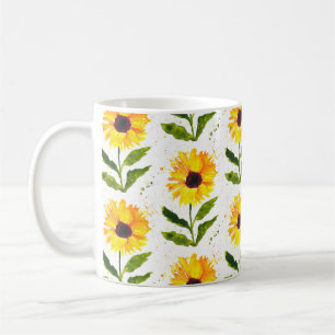 Mug Fleurs de soleil jaunes Brown Rustique Floral aqua