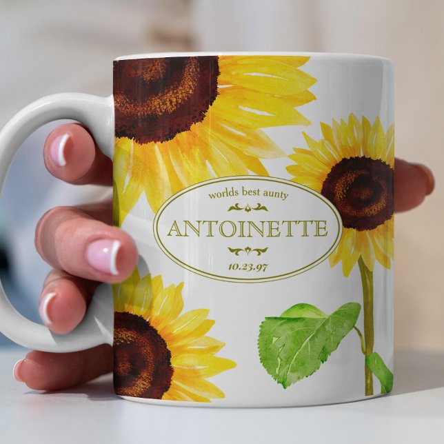 Mug Fleurs de soleil jaunes Illustré Nom et message (Créateur téléchargé)