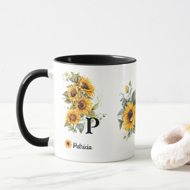 Mug Fleurs de soleil modernes Jaune (Avec donut)