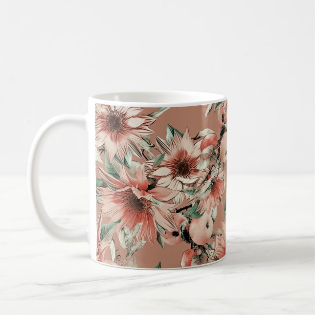 Mug Fleurs de soleil, pommes : motif d'aquarelle d'aut (Gauche)