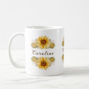 Mug Fleurs de soleil rustiques à l'aquarelle personnal
