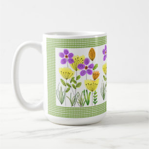 Mug Fleurs de style ferme avec Gingham vert 