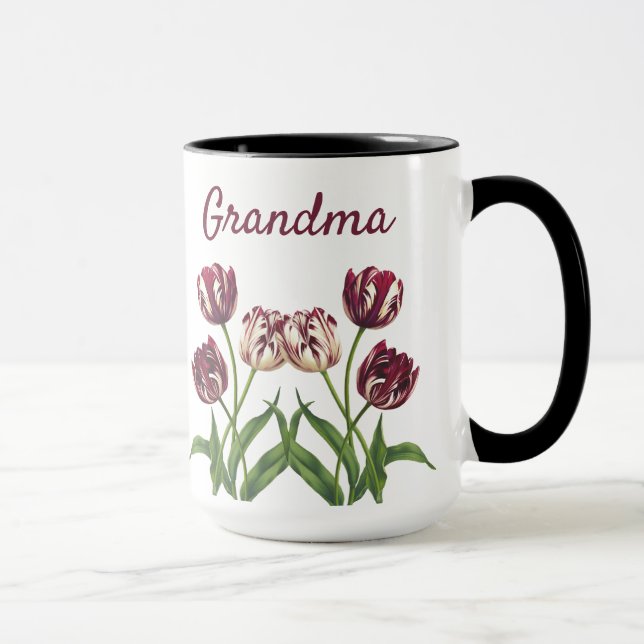 Mug Fleurs de Tulipes Marron avec Nom (Droite)