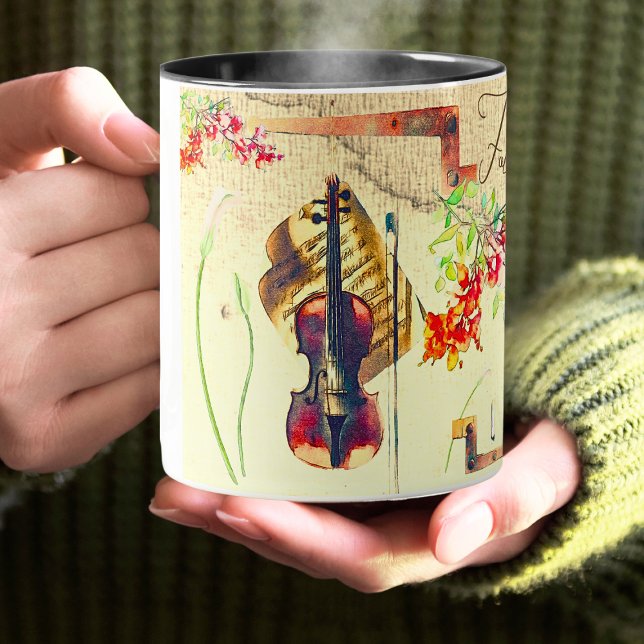 Mug Fleurs De Violon Boho Collage Avec Affirmation (Créateur téléchargé)