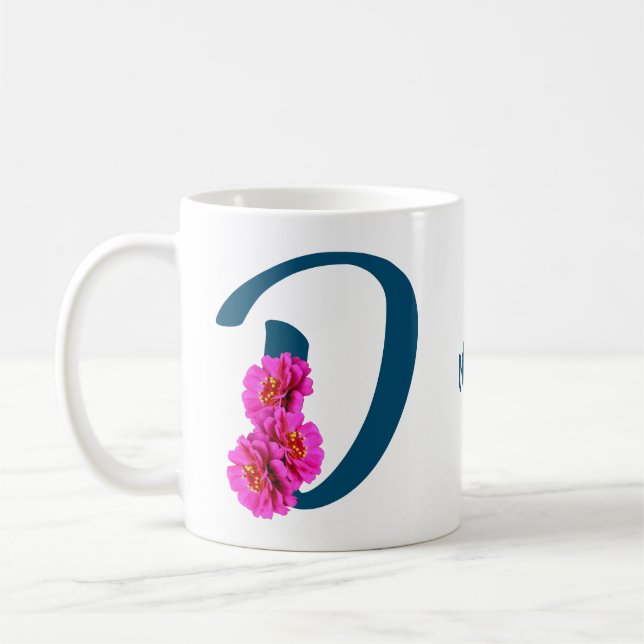 Mug Fleurs de Zinnia Monogramme Initiale D Personnalis (Gauche)