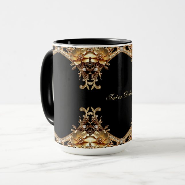Mug Fleurs Décoratives Dorées (Devant gauche)