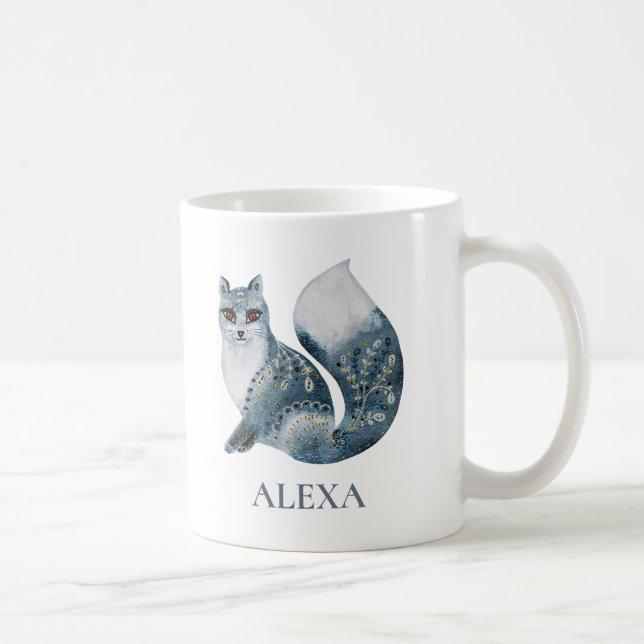 Mug Fleurs décoré mignon renard gris monogramme (Droite)