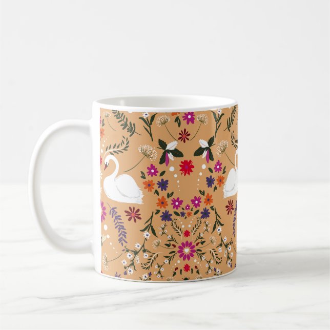 Mug Fleurs délicates, imaginaire cygne sans couture mo (Gauche)