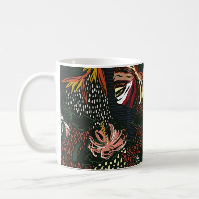 Mug Fleurs dessinées à la main, forêt de palmiers trop (Gauche)