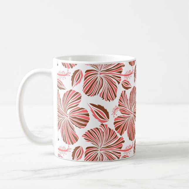 Mug Fleurs d'hibiscus hawaïens : style tropical brun. (Gauche)