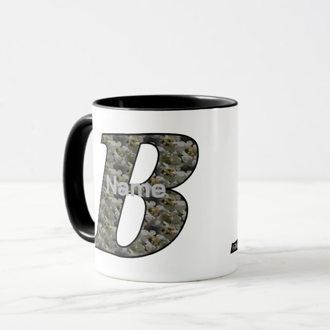 Mug Fleurs d'hortensia personnalisées avec initiale de (Devant gauche)