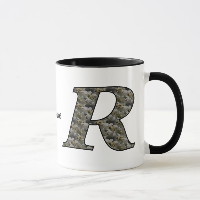 Mug Fleurs d'hydrangea à initiale de monogramme R Pers (Droite)