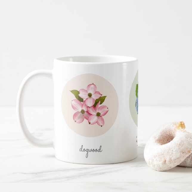 Mug Fleurs d'hydrangée, de lupine et de bois de chien (Avec donut)