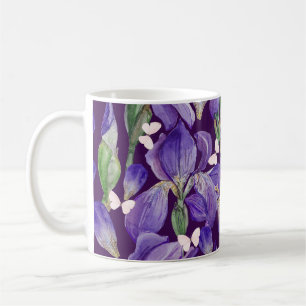 Mug Fleurs d'Iris violettes et papillons