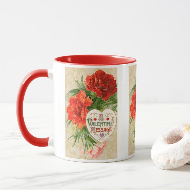 Mug Fleurs d'œillet, Message de la Saint-Valentin Vint (Avec donut)
