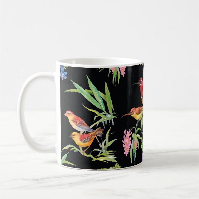Mug Fleurs d'oiseaux sauvages : Noir Vintage (Gauche)
