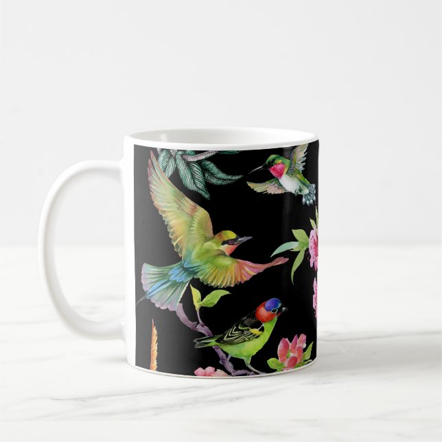 Mug Fleurs d'oiseaux tropicaux : Motif d'aquarelle (Gauche)