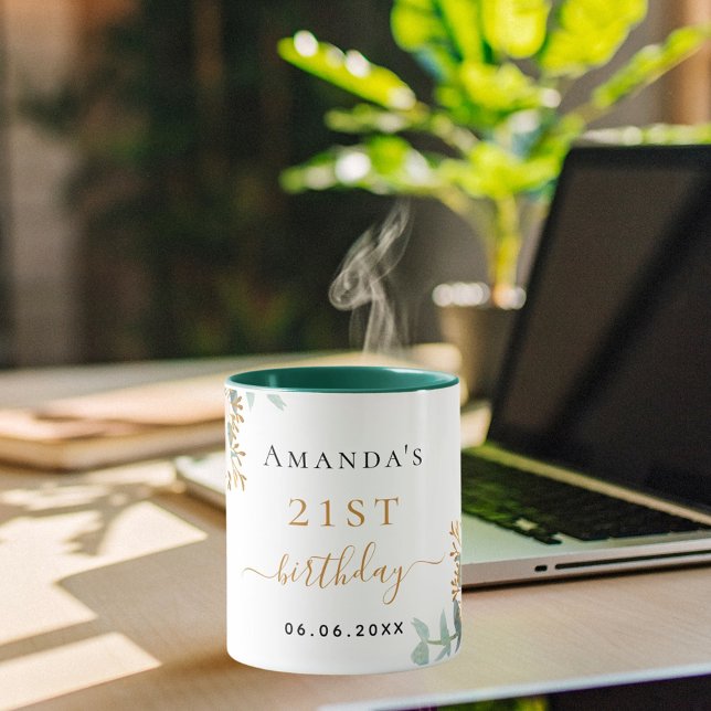 Mug Fleurs d'or rose d'anniversaire eucalyptus nom (Créateur téléchargé)