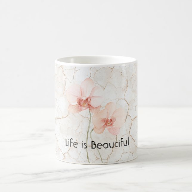 Mug Fleurs d'orchidée rose La vie est belle (Centre)
