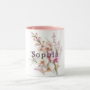 Mug Fleurs d'orchidée rose tropicale Anniversaire
