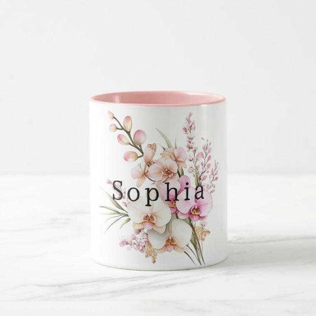 Mug Fleurs d'orchidée rose tropicale Anniversaire (Centre)