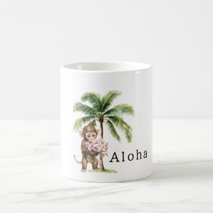Mug Fleurs d'orchidée rose tropicale Singe Aloha