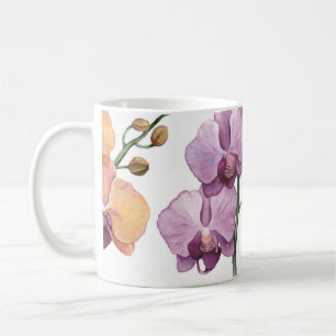 Mug Fleurs d'orchidées aquarelles, motif sans soudure.